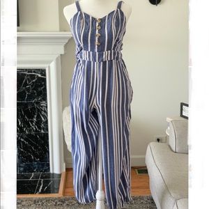 Blue and white striped jumper